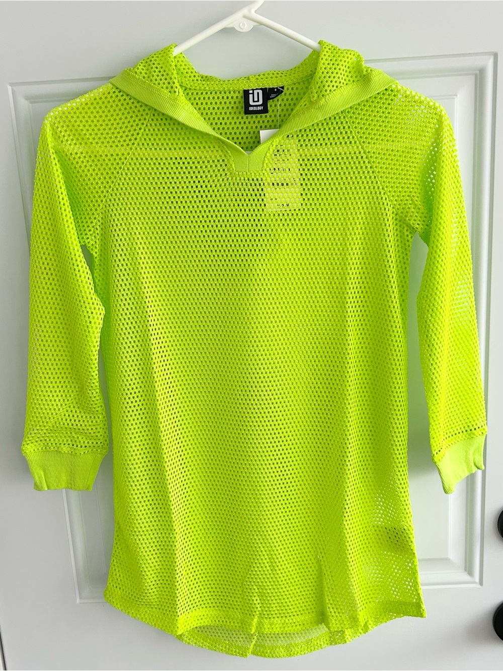 NWT Bright YellowGreen Mesh Ideology Swim Coverup Hood Crew Neck & Cuffs Sz S